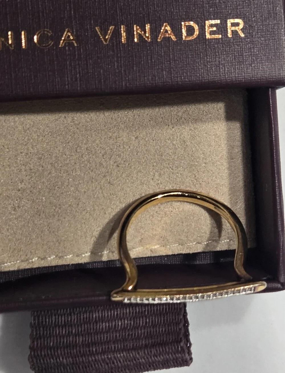Monica Vinader Skinny Stacking Ring - 18k Gold Vermeil & Diamond - Size 7.5